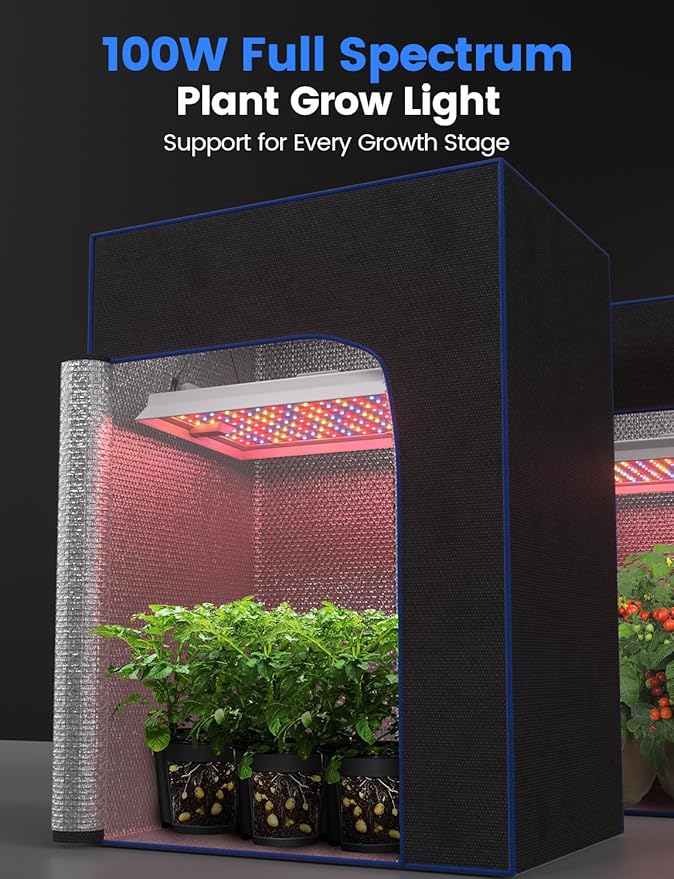 Plant Grow Light, [Smart APP & Expansive 2x3 Ft Coverage] Genuine 100W Output LED Full Spectrum for Indoor Plants, 8-Level Brightness, Hanging Use with Remote Control（Hanging Use）