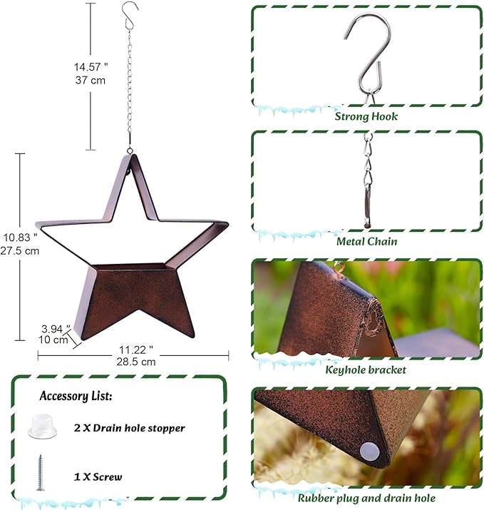 Metal Plant Hangers Indoor and Outdoor: Christmas Birthday Gifts for Women Mom Wife Garden Lovers - Star Shape Hanging Planters Perfect for Window Wall Living Room Office Decor(Rustic)