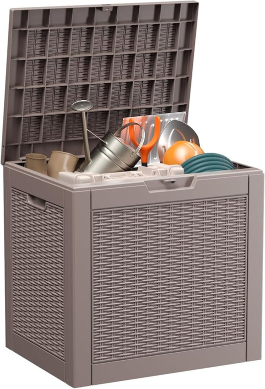 EasyUp 30 Gallon Outdoor Deck Box Waterproof, Lager Patio Storage Box Indoor and Outdoor Use,Resin Storage Bin for Patio Furniture Cushions Garden Tools, Package Delivery,UV Resistant（Gray-Off Site）