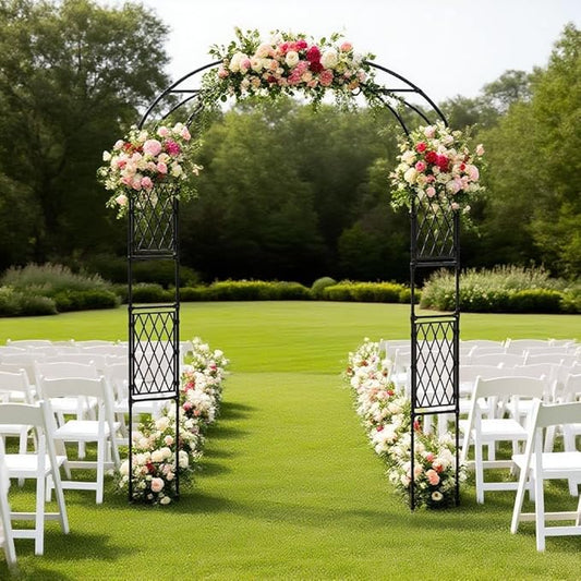 Metal Garden Arbor, 86.6" x 47" Arch Trellis for Climbing Plants, Weather-Resistant Decorative Wedding Archway, Sturdy Iron Frame, Outdoor Black Garden Arch for Patio, Lawn, Pathway, Event Party Back