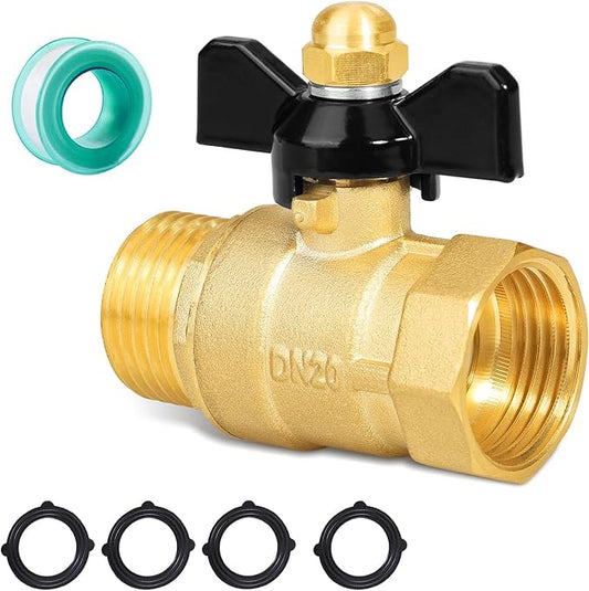 Full Flow Garden Hose Shutoff Valve, Heavy Duty Brass Shutoff Valve Hose Connector, Outdoor 3/4 Inch GHT Tube End Fitting Switch （3/4"GHT valve Butterfly Handle）