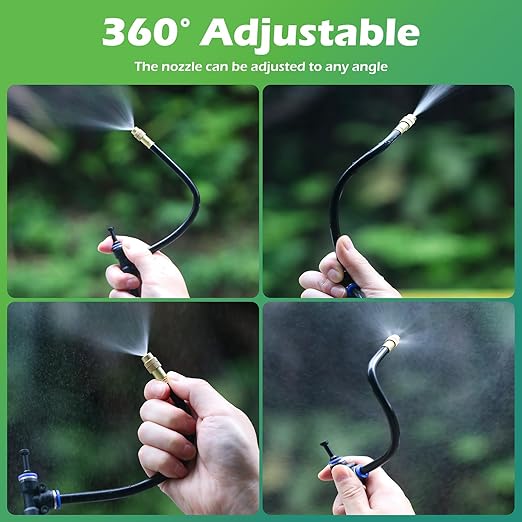 Drip Irrigation System 30 FT with 10 Nozzles, 360° Adjustable Bendable Garden Watering Misting System for Greenhouse, Yard, Lawn, Plant, Garden, 0.3 inch Hose