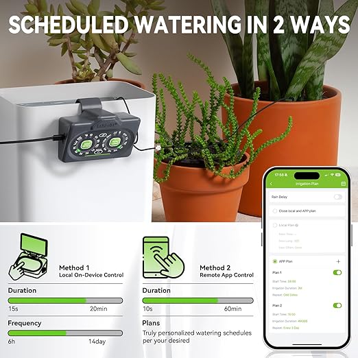 RAINPOINT Smart Automatic Watering System Pot Plants,Dual Powered,Local Control & Remote WiFi/App Control, Solar Drip Irrigation for Indoor Balcony Grow Tent Low Water Auto Shut-Off Water 10-15 Plants