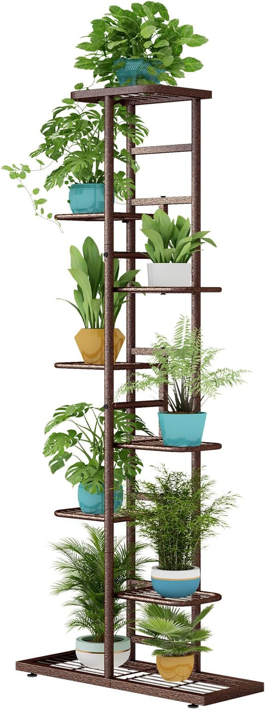 LINZINAR Plant Stand Indoor Outdoor Metal 8 Tier 9 Potted Multiple Flower Pot Holder Shelf Planter Display Shelving Unit for Patio Garden Corner Balcony Living Room