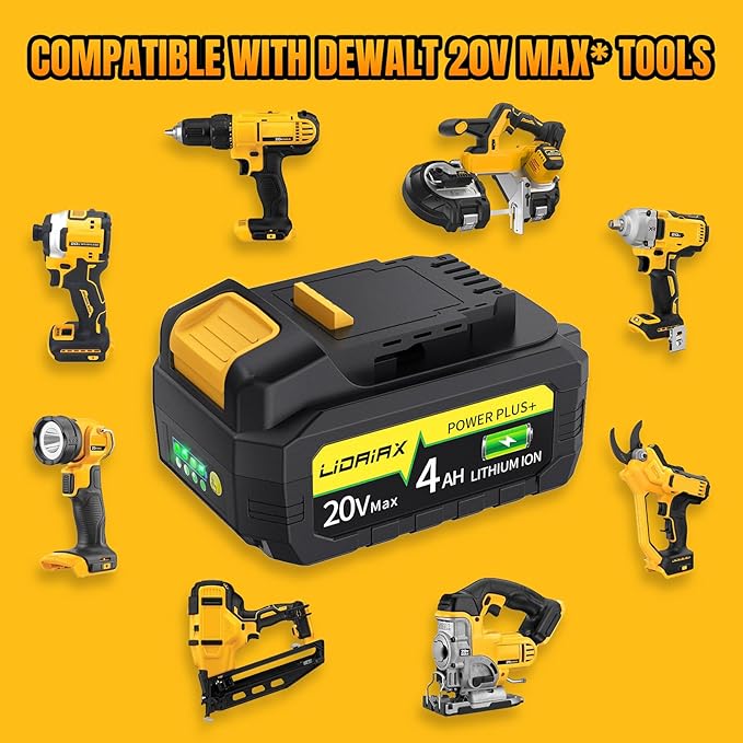 100% True Capacity Replacement for Dewalt 20V Max Battery, Automotive Power Cell for Dewalt 20v Battery, V0 Highest Grade Fireproof Case, Longer Runtime - 4.0AH, 1 Pack