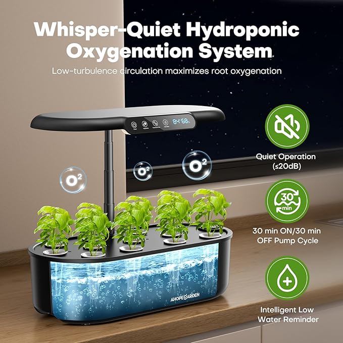 Ahopegarden Hydroponics Growing System kit: 12 Pods Indoor Herb Garden with Smart Environmental Detection - Full Spectrum LED Grow Light for Growing Vegetables，Herbs and Lettuce - Home Gardening