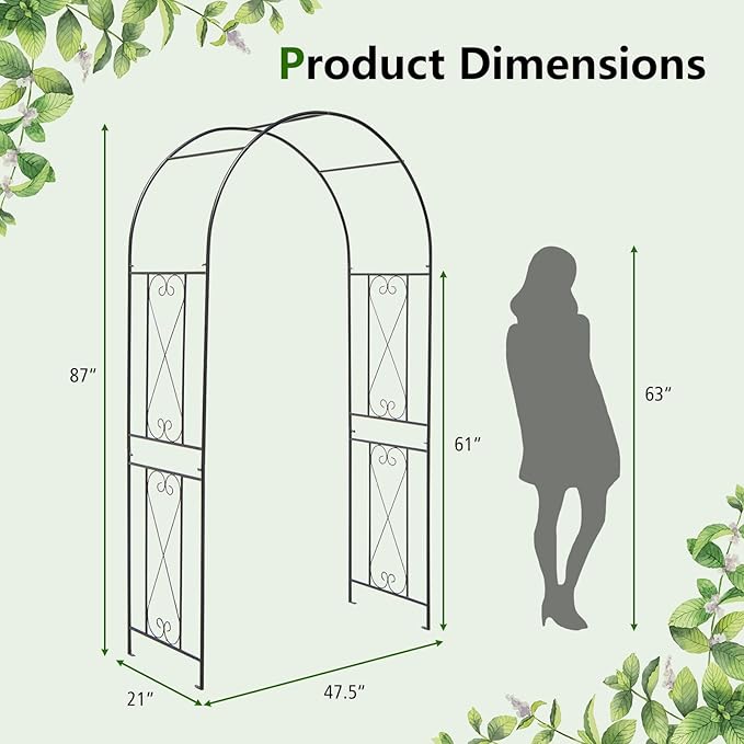 Giantex Garden Arch Trellis - 7.2FT Metal Arbor for Garden Entryway Climbing Plants Rose, 4 Stakes, Outdoor Wedding Archway Pergola for Ceremony Bridal Party Decoration (Arch)