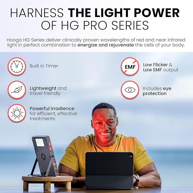 Hooga Red and Near Infrared LED Panel, 660nm & 850nm Light, Built-in Stand and Timer, 40 LED Model – HG200