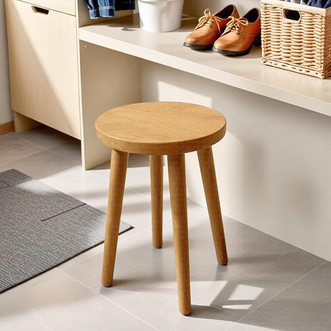 Wooden Stools Table Chair Dressing Stool Kitchen Bar Stool Side Table Round Suitable for Bedroom Living Room Dining humidifier Stand Plant Stand (Natural Wood Color)