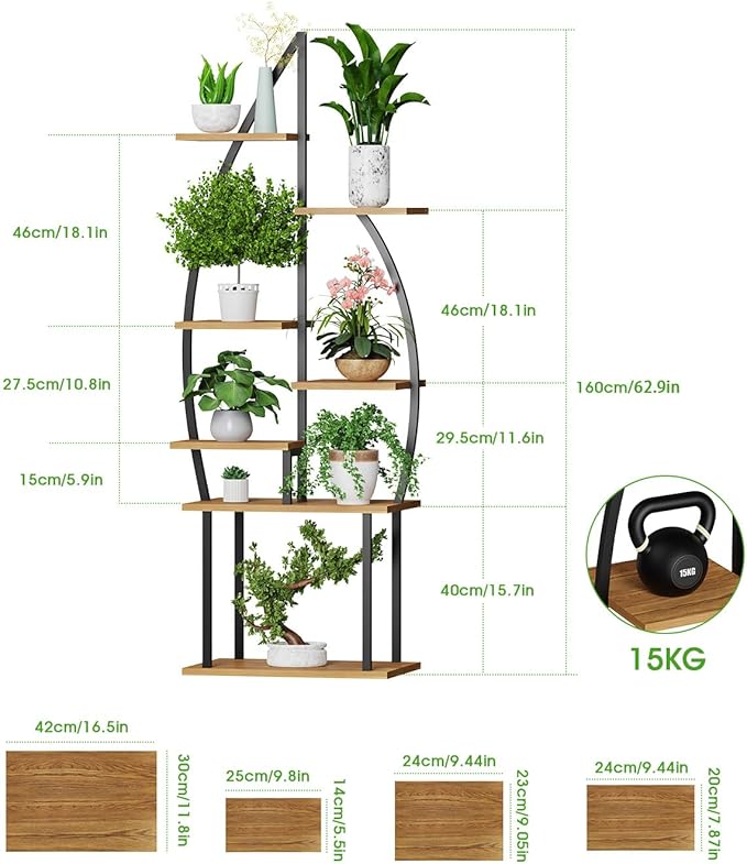 Plant Stand Indoor with Grow Lights-65" Indoor Plant Shelf,8 Tiered Corner Plant Stands for Indoor Plants,Metal Tall Plant Flower Display Shelves for Bedroom Living Room Balcony Patio, (Sail-shape)