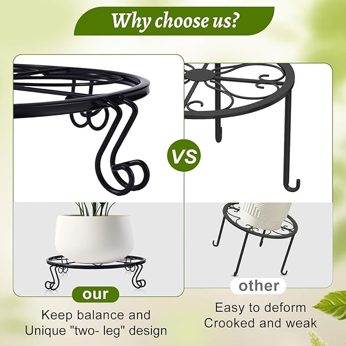 1/2/4 Pack 10/12 Inch Heavy Duty Iron Plant Stands - Rustproof Metal Flower Pot Holder for Indoor Outdoor Use, Round Wrought Iron Planter Stand for Corner Gardening, Patio, Balcony Decor- Black (10IN1PCS)