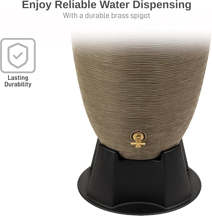 RTS Home Accents 50-Gallon Newport Rain Barrel with Stand and Removable Lid, Sandstone Color