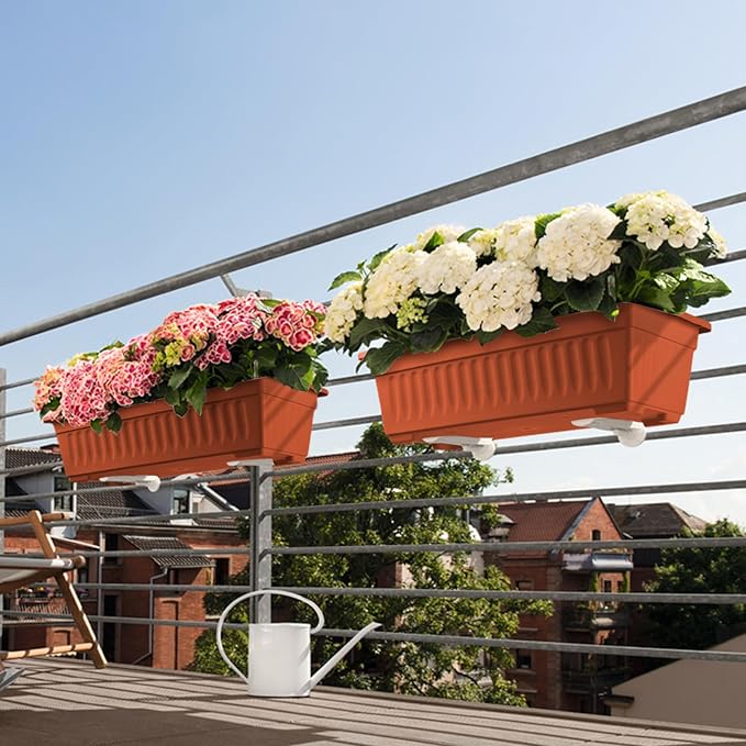 HOXHA 6 Pack Window Box Planter, 17 inches Plastic Vegetable Flower Planter Boxes with Tray, Rectangular Indoor and Outdoor Flower Pots for Windowsill, Patio, Porch, Garden Balcony