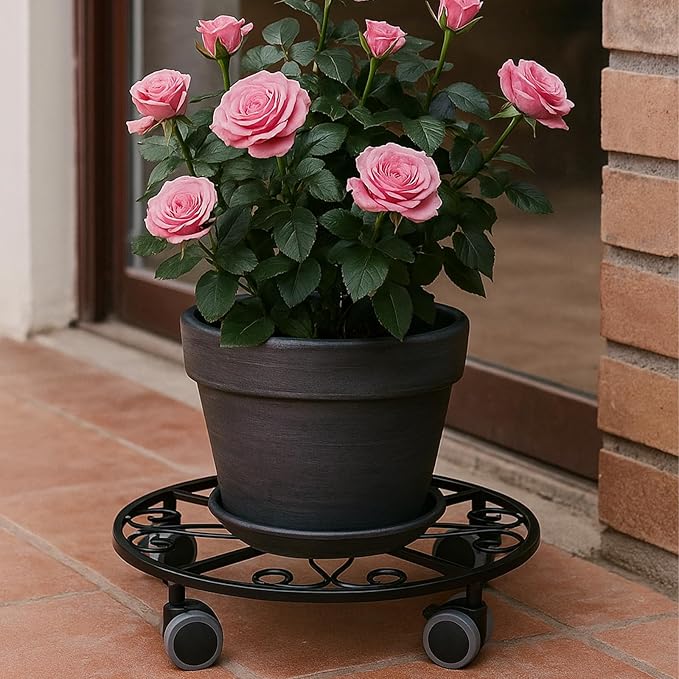 5 Pack Plant Caddy with Wheels Heavy Duty 11.8 Inches Metal Plant Stand with Wheels Plant Dolly Rolling Plant Stand Plant Roller with Casters for Indoor and Outdoor (5, Black)