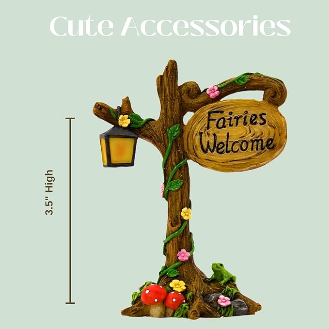 PRETMANNS Fairies for Fairy Garden – Cute Accessories for an Outdoor Miniature Garden with Figurines and a Sign- Colorful Supplies – 3 Piece Set