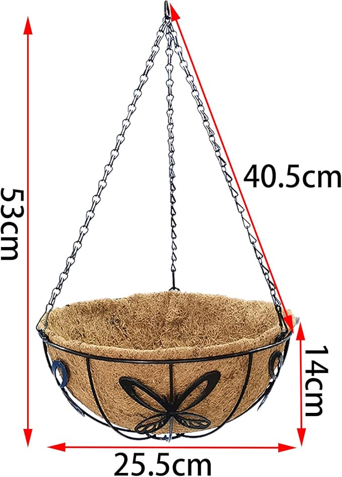 Metal 10 inch Round Planter, 4 Pack Hanging Wire Basket with Coco Fiber Liners for Outdoor Plants, Garden, Patio, Deck, Porch