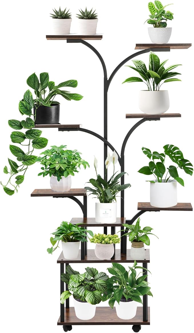Plant Stand with Grow Light, Plant Shelf with Grow Light, 8-Tiered Metal Plsnt Shelf with Full-Spectrum Grow Lights and 4 Wheels for Multiple Indoor Plants
