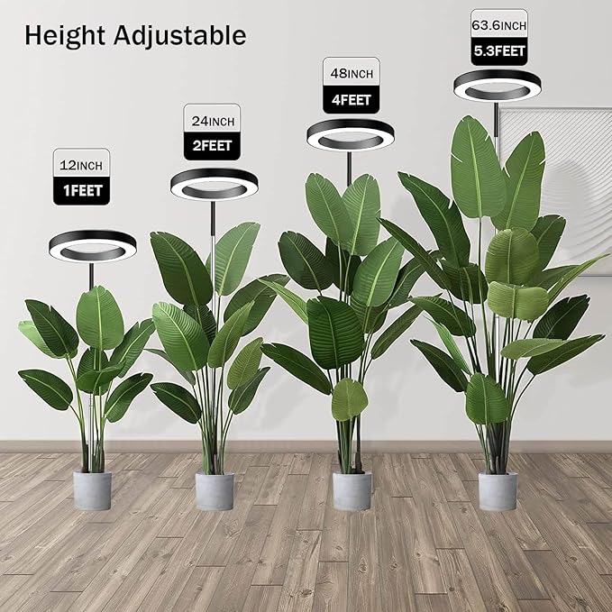 Grow Light for Indoor Plants, 6.3" Full Spectrum LED Plant Grow Light, 11.8-63in Height Adjustable Growing Lamp with Auto Timer 3H/9H/12H, 10 Dimmable Levels (Black 1 Pack)