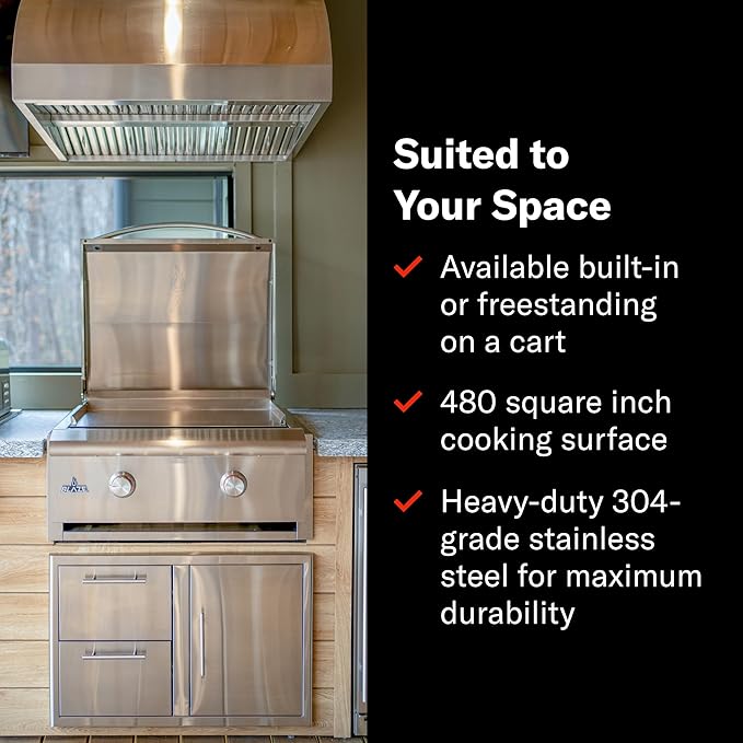 Blaze LTE+ 30-Inch Propane Gas Griddle with Lift-Assist Hood | Dual 15,000 BTU Burners | 8mm Reinforced Griddle Surface | Front Grease Management | Stainless Steel Construction BLZ-GRIDDLE-LTE3-LP