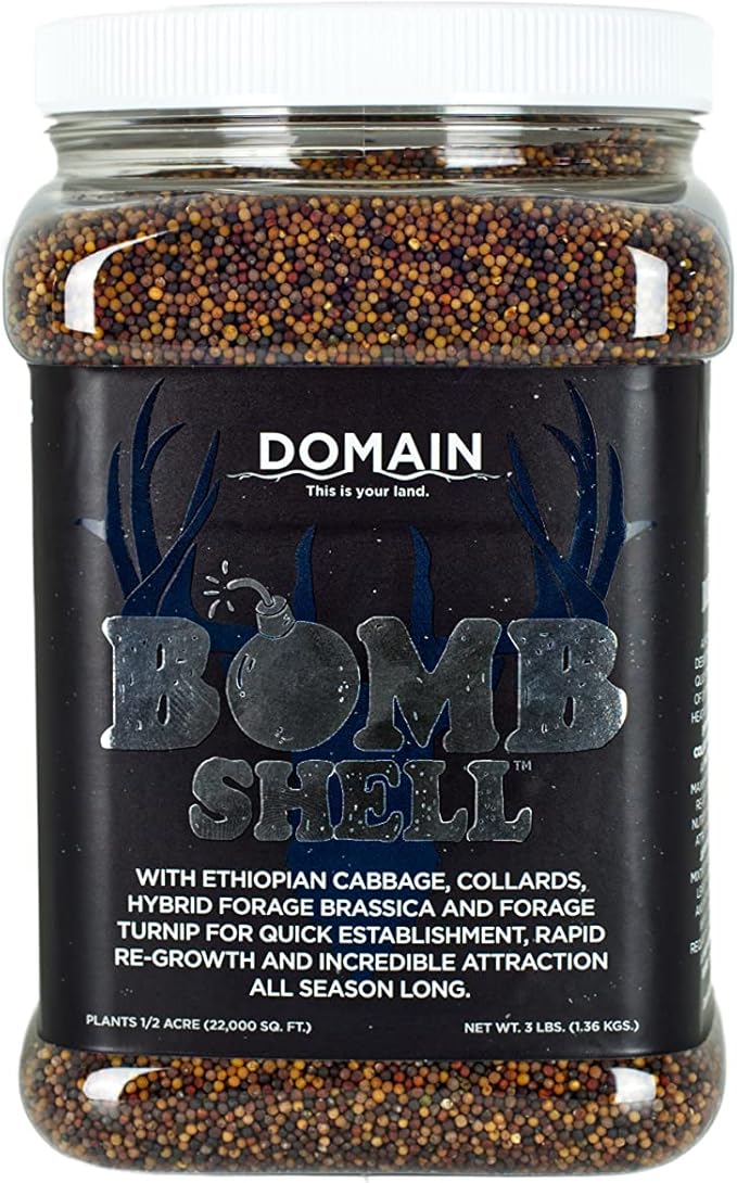 Domain Outdoor Bombshell Food Plot Seed for Deer, 1/2 Acre, Designed to Handle The Toughest Conditions, Quick Establishment - Ethiopian Cabbage, Forage Collards, Hybrid Forage Brassica, Forage Turnip