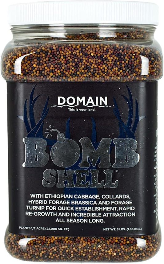 Domain Outdoor Bombshell Food Plot Seed for Deer, 1/2 Acre, Designed to Handle The Toughest Conditions, Quick Establishment - Ethiopian Cabbage, Forage Collards, Hybrid Forage Brassica, Forage Turnip