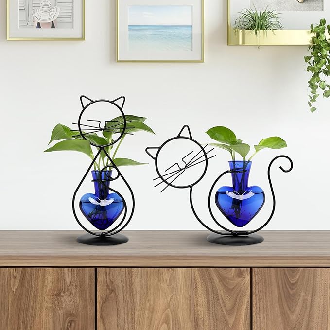 Plant Terrarium Plants Propagation Station Cat Lover Gifts for Women Home Office Decor Cat Desk Accessories