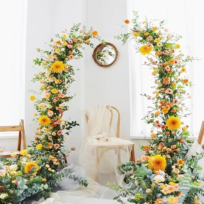 2pcs Large Wedding Arch with Base Flower Stand Arch Bracket Stand Backdrop Stand for Wedding Party Elegant Decorations & Garden Climbing Plants Vines,6.9&5.9 FT-Gold