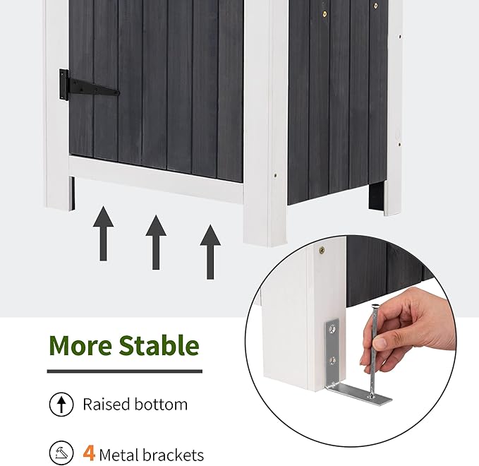 MCombo Outdoor Storage Cabinet with Shelves, Wooden Outside Storage Shed with Floor, Garden Tool Shed for Patio Yard Lawn, 0770 (Gray)