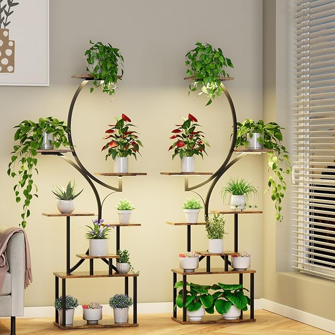 Plant Stand Indoor with Grow Lights, 2 Pack 62" Tall Corner Plant Shelf with Hook for Plants Multiple, Tree-Shaped Tiered Metal Plant Flower Holder with Adjustable Brightness & Timer for Home, Patio