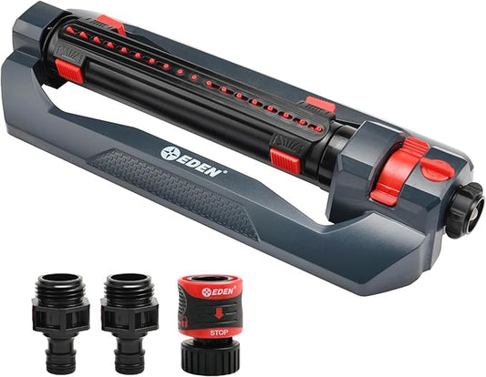 Eden 94094 Turbo Oscillating Sprinkler, Covers Up to 4,000 sq. ft., 18 Precision Nozzles, Adjustable Range and Width, Flow Control, Weighted Base, Quick Connect Starter Set