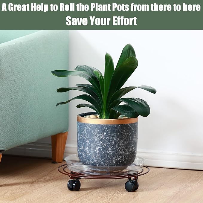 6 Packs Large Metal Plant Caddy with Wheels 14" Rolling Plant Stands Heavy-duty Wrought Iron Plant Roller Base Pot Movers Plant Saucer on Wheels Bronze