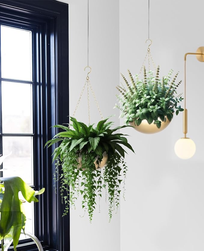 AceList 2 Pack Hanging Planter for Indoor Plants - Boho Metal Wall Planter 7.28 Inch with Hooks and Chins, Plant Hanger Decor for Window and Patio