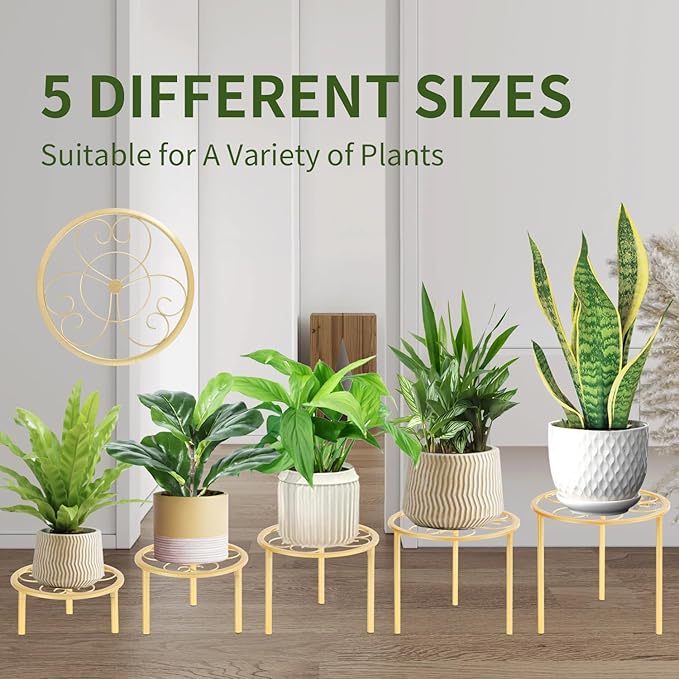 5-piece set of metal plant potted flower racks, heavy-duty flower pot plant racks of different sizes, iron flower racks, suitable for indoor and outdoor home decoration (White)