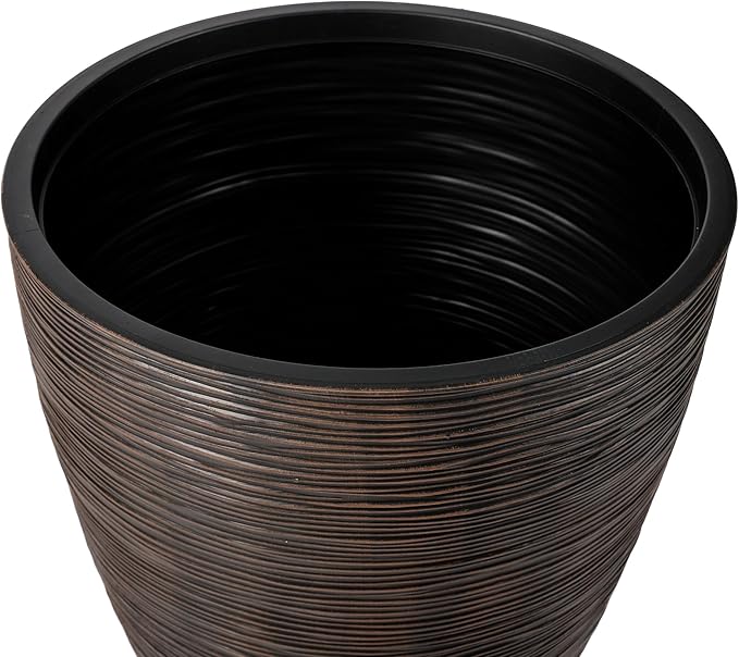 RTS Home Accents Newport 50‑Gallon Flat‑Back Rain Barrel with Stand & Planter Bundle – Bronze | Removable Lid, UV-Stabilized Outdoor Water Storage
