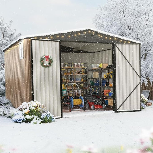 Quictent Heavy Duty 10X10 FT Metal Storage Shed, Lockable Steel Yard Waterproof Tool Shed for Garden, Backyard, Patio, Outside use with Combination Lock(9.5X9.5 FT Base,No Floor)
