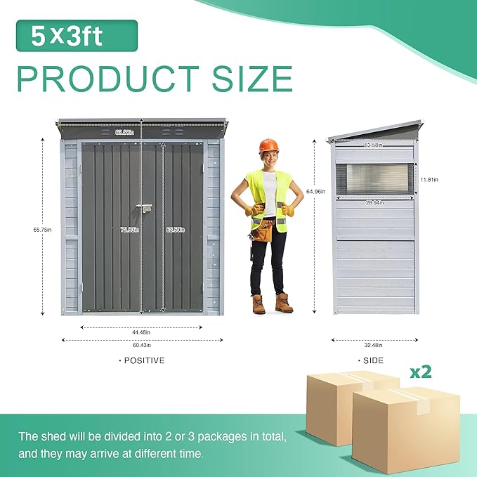 5x3 FT Outdoor Wood Storage Shed, Garden Tool Shed with Windows, Outside Storage Shed Waterproof for Backyard, Garden, Patio, 4 Vents (Without Floor) Gray