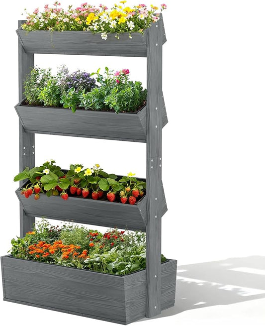 DoCred Vertical Wooden Raised Garden Bed, 4 Tier Upgraded Garden Planters Freestanding Wood Plant Stand Flower Rack Wooden Planter Box for Plants Herbs Flowers Vegetables Outdoor Indoor