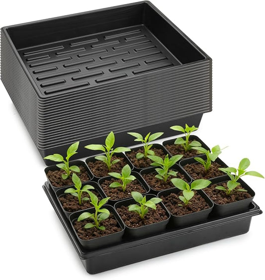 20 Pack Nursery Pots Trays (16.5"x13.2"x2.8"), Plastic Seed Starter Trays, Durable Carrying Seedling Starter Tray, Reusable Tray for Planting and Collecting Drainage Water (Black)