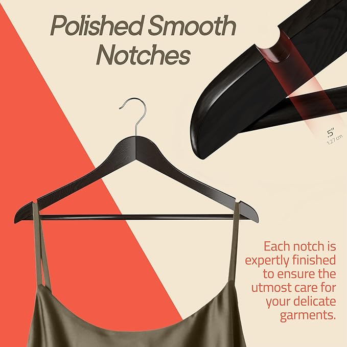 Vintage Wooden Hangers 5 Pack – Heavy-Duty with 360° Swivel Hook, Non-Slip, Pants Bar & Shoulder Grooves - Wooden Hangers for Suits, Jackets, Dresses & Camisoles, Space-Saving and Smooth Finish