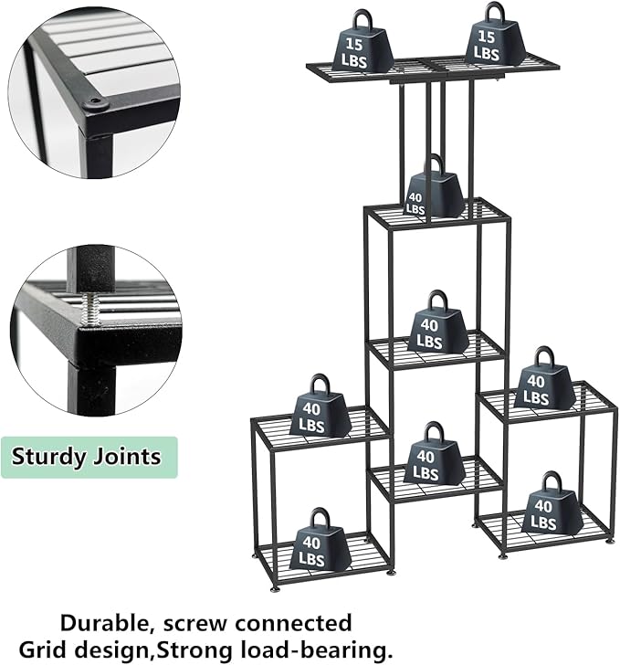 Plant Stand Indoor Outdoor, Metal 6 Tier Tall Hanging Plant Shelf for Multiple Flower Planter Large Heavy Duty Ladder Plant Holder for Garden, Black (y-202)