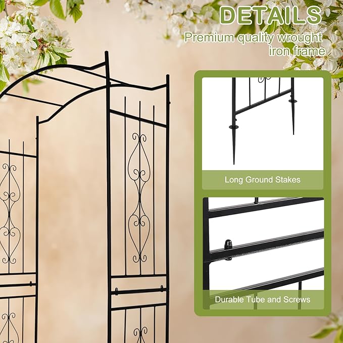 Outvita 7.5Ft Garden Arch Arbor, Steel Frame Stand Trellis, Arbour Archway for Wedding Ceremony Decoration Plant Climbing Rose Vines Lawn Courtyard Patio Pathway Black