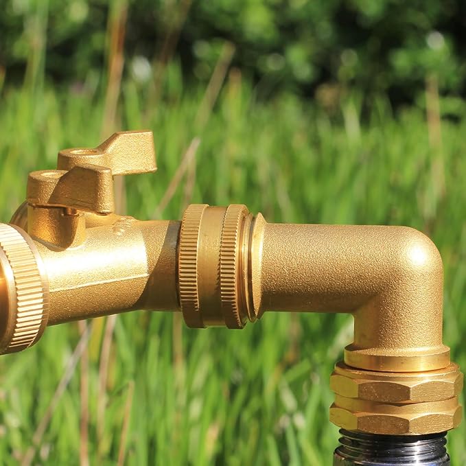90 Degree Brass Full Flow Elbow Connector | 3/4" Solid Brass Right Angle Spigot Extend Adapter | 1-Pack Hose Elbow