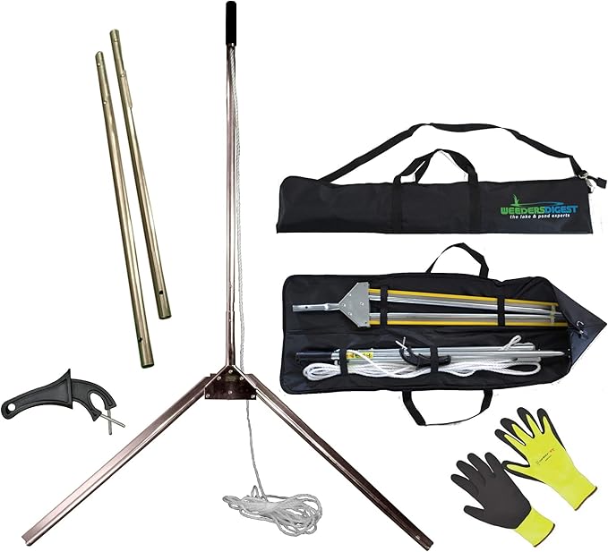 Water Land & Home WeedShear Lake Weed Cutter – 49″ V-Blade Aquatic Vegetation Remover – Manual Weed Razor Tool for Milfoil, Lily Pads, Pond & Lake Weeds – Includes Rope, Sharpener & Case