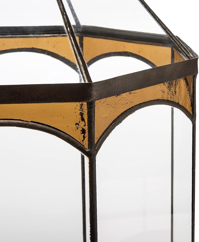 H Potter Eight Sided Terrarium Wardian Case with Curved Glass and Brown Accents Large