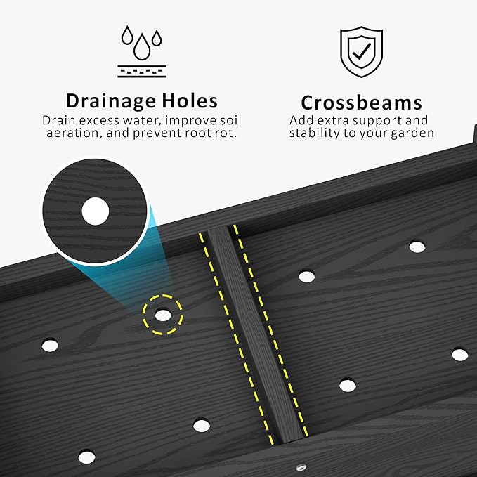 HDPE Raised Planter Box Outdoor,Rot-Resistant and Non-Cracking,Raised Beds for Gardening 29.5 * 14.4 * 9.8 in for Yard,Lawn,Outdoor Planter Boxes Rectangle with Drainage Holes Black