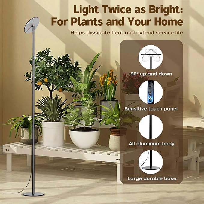 69” Tall Grow Lights for Indoor Plants Full Spectrum, 40W Sunlike Standing Plant Lights for Indoor Growing, 10-Level Dimmable, Adjustable Height for Various Plant Sizes