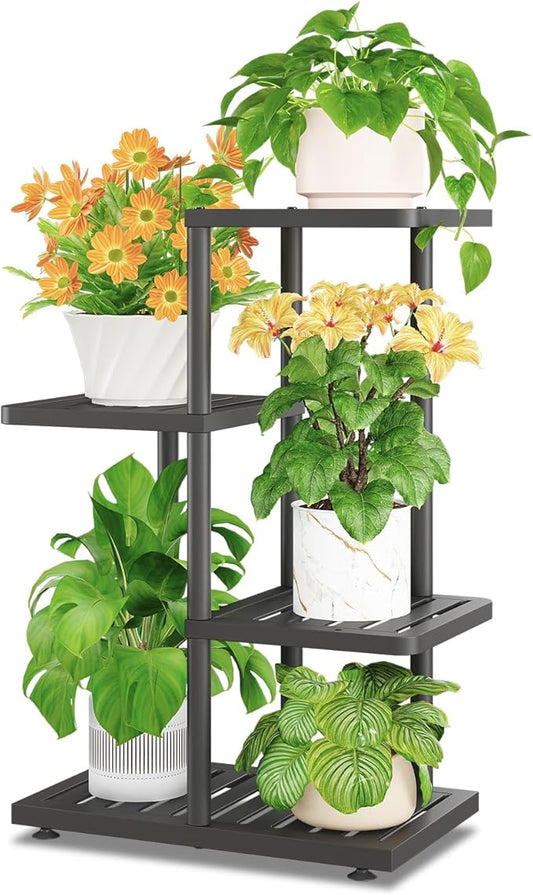 iDavosic.ly Plant Stand Indoor Outdoor, 3-Tier Tall Metal Flower Shelf for Heavy-Duty Large Planters, Corner Orchid Display Rack for Living Room Balcony Patio Porch, Space Saving, Modern Black