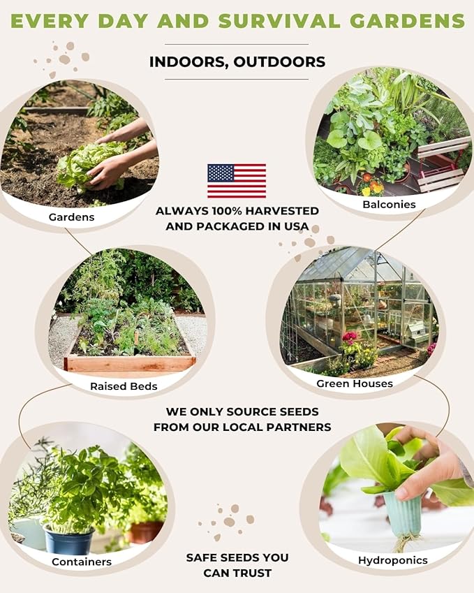 50 Tactiko Survival Vegetable, Herb & Fruit Seed Kit - U.S.A. Harvested Varieties - Over 35,000 Non-GMO Heirloom Seeds - Emergency Seed Vault in Waterproof Mylar Bag - Long-Term Storage