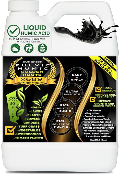 Humic Acid & Fulvic Acid Liquid Concentrate - 10,000 sq ft - Organic Plant Food Enhancer for Lawn, Plants, Turf Grass & Garden Soil