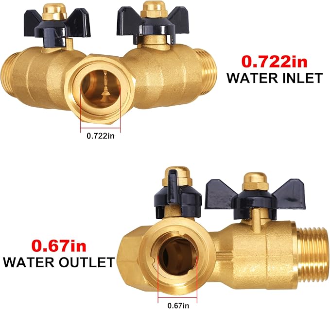 Heavy-Duty Brass 2-Way High-Flow Garden Hose Splitter, Outdoor Faucet Y-Valve Diverter Connector with Butterfly Handle, Full-Flow Water Hose Adapter (Valve butterfly handle - 2-piece)